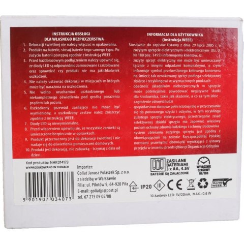 Kurtyna świetlna LED Gwiazdki na baterie z wyłącznikiem czasowym i przeźroczystym przewodem