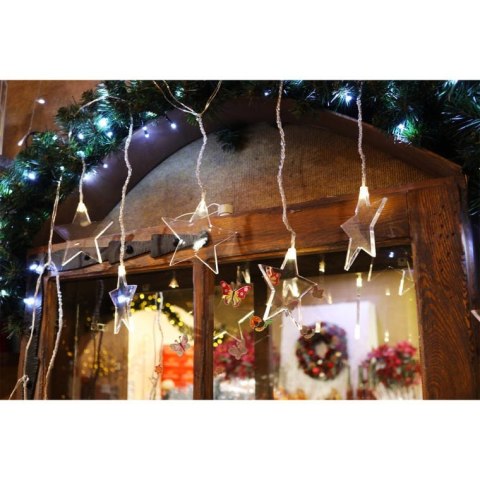 Kurtyna świetlna LED Gwiazdki na baterie z wyłącznikiem czasowym i przeźroczystym przewodem