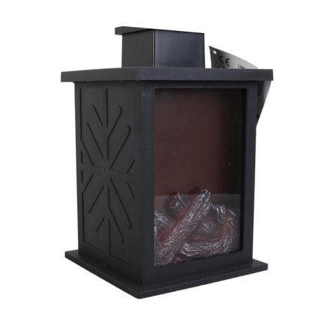 Latarnia LED na Baterie z Paleniskiem na Baterie - Ciepłe Pomarańczowe Światło, Plastik, Czarna