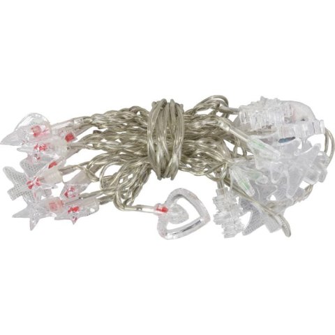 Miksowane Lampki Choinkowe LED w Kształcie Serduszek, Choinek i Śnieżynki, Kolor Czerwony, Zielony, Biały na Przeźroczystym Prze