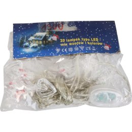 Miksowane Lampki Choinkowe LED w Kształcie Serduszek, Choinek i Śnieżynki, Kolor Czerwony, Zielony, Biały na Przeźroczystym Prze