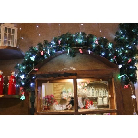 Miksowane Lampki Choinkowe LED w Kształcie Serduszek, Choinek i Śnieżynki, Kolor Czerwony, Zielony, Biały na Przeźroczystym Prze