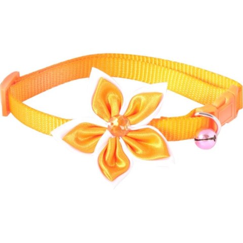 Obroża Charme Pomarańczowa z Dekoracyjnym Kwiatem i Dzwoneczkiem Bezpieczeństwa