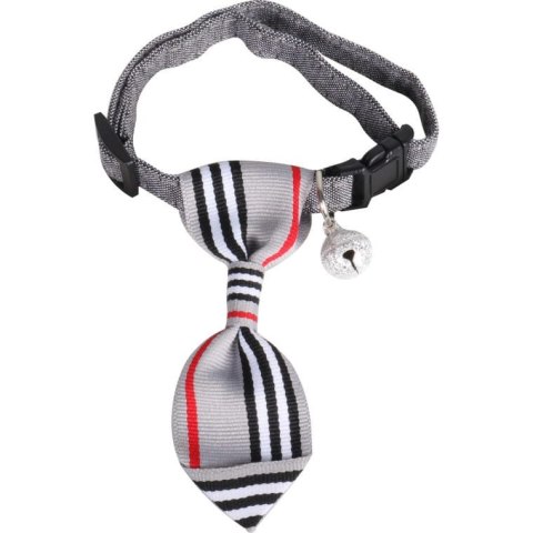 Obroża Ozdobna z Krawatem i Bezpiecznym Dzwoneczkiem w Kolorze Szarym dla Pupila