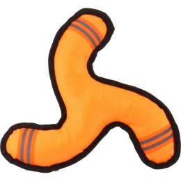 Pomarańczowy materiałowy gryzak dla psa z odblaskowymi paskami i piszczałką