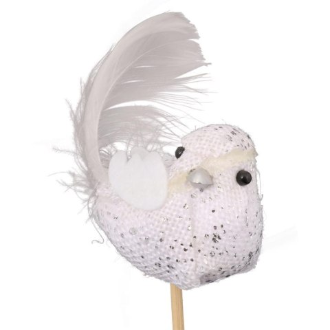 Ptaszek z piórkami na piku biało srebrny