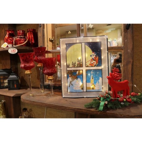 Świąteczna Dekoracja Świetlna - Okno z Mikołajem i Gwiazdami 20 LED Multikolor