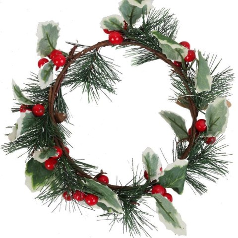 Świąteczny Wianek Dekoracyjny z Jarzębiny i Gałązkami Świerku 20 cm