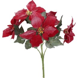 Świąteczny bukiet czerwonych, ośnieżonych poinsecji