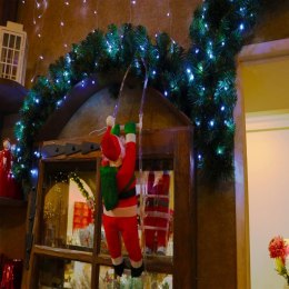 Świetlna Figurka Mikołaja na Drabinie z LED, Czerwona, Zasilanie Sieciowe