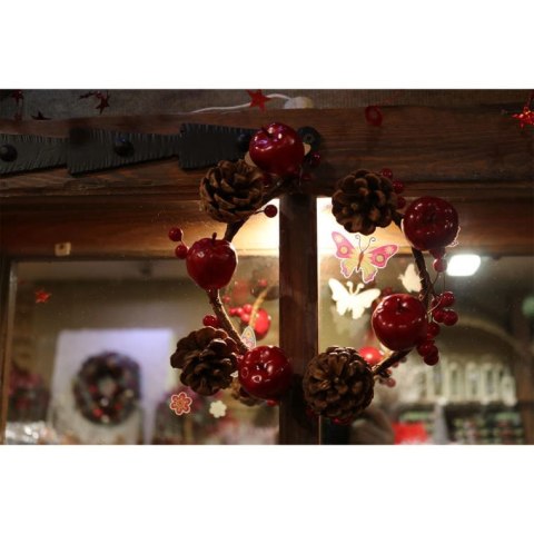 Wianek Świąteczny z Jarzębiną i Szyszkami 30 cm - Czerwono-brazowa Dekoracja Bożonarodzeniowa