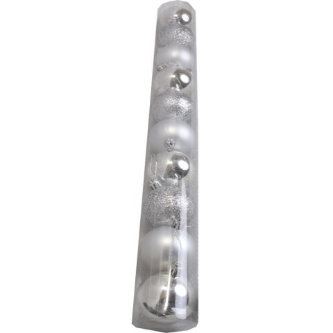 Zestaw 10 Eleganckich Bombek Plastikowych Srebrnych 6 cm - Mieszane Wykończenia