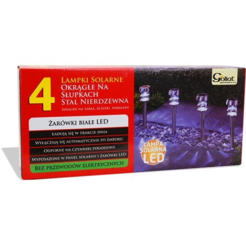 Zestaw 4 Samoładowalnych Okrągłych Lamp Solarnych z Czujnikiem Zmierzchu Model Goliat