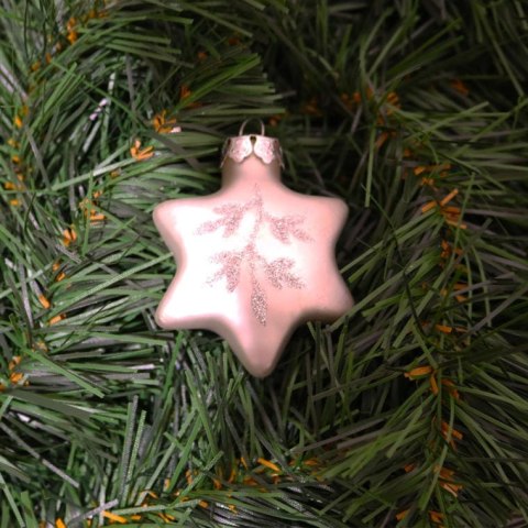 Zestaw 4 Srebrnych Bombek Szklanych w Kształcie Gwiazdek - 2 Matowe, 2 Broszowane Brokatem, 5 cm