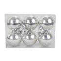 Zestaw 6 Srebrnych Bombek Plastikowych o Średnicy 6cm z Połyskiem