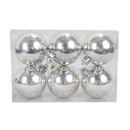 Zestaw 6 Srebrnych Bombek Plastikowych o Średnicy 6cm z Połyskiem