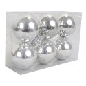 Zestaw 6 Srebrnych Bombek Plastikowych o Średnicy 6cm z Połyskiem