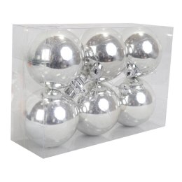 Zestaw 6 Srebrnych Bombek Plastikowych o Średnicy 6cm z Połyskiem