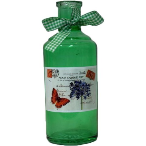 Zielona Szklana Butelka Dekoracyjna z Kokardą i Naklejką