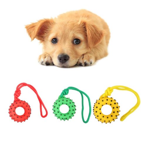 Zielony, Gumowy Gryzak dla Psa w Kształcie Pączka z Piszczakiem