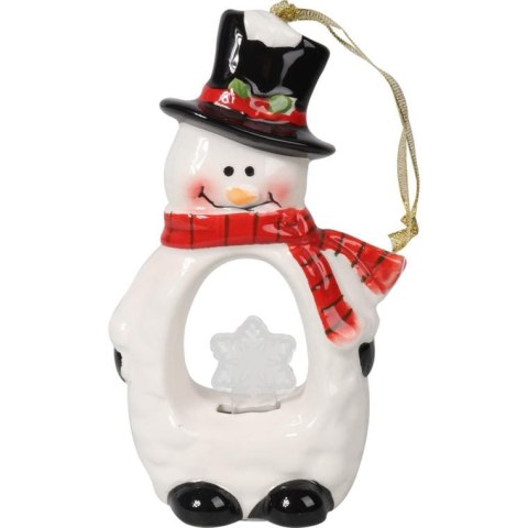 Bałwanek Ceramiczny z Podświetlaną Śnieżynką LED, Biały, 15 cm