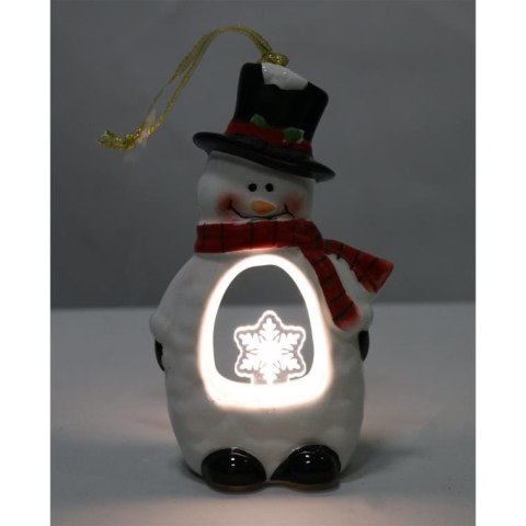Bałwanek Ceramiczny z Podświetlaną Śnieżynką LED, Biały, 15 cm