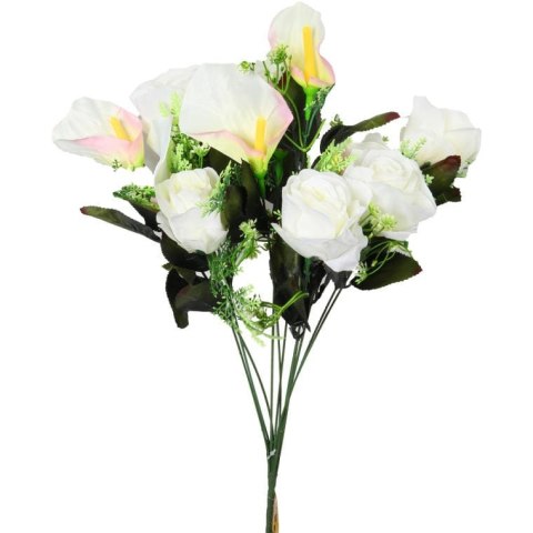 Bukiet 12 kwiatów mix róża i lotos  z dodatkami w kolorze białym