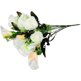 Bukiet 12 kwiatów mix róża i lotos  z dodatkami w kolorze białym