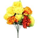 Bukiet sztucznych kwiatów mix róży i chryzantemy w kolorze pomarańczowo-żółtym 50 cm