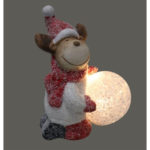 Ceramiczny Renifer z Świecącą Kulą na Baterię - Czerwona Ozdoba Świąteczna