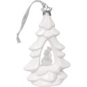 Choinka ceramiczna z podświetlanym bałwankiem LED, biała, 15 cm.