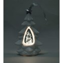 Choinka ceramiczna z podświetlanym bałwankiem LED, biała, 15 cm.
