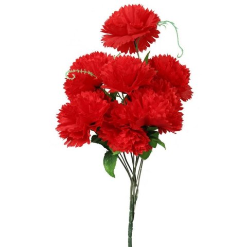Czerwony Bukiet Sztucznych Goździków z Wąsami - 9 Sztuk, Długość 40 cm
