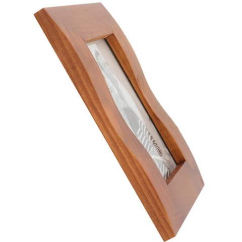 Drewniana stojąca falowana ramka na zdjęcie w kolorze brązowym 14 x 17,7 cm