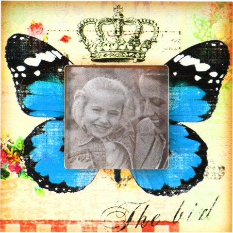 Elegancka Stojąca Ramka na Zdjęcie z Motywem Motyla, Kolor Kremowy, Rozmiar 14,5x14,5 cm