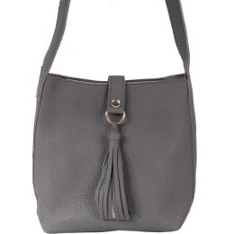 Elegancka Torebka Wieczorowa Ciemno Szara z Frędzelkami i Złotymi Akcentami