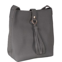 Elegancka Torebka Wieczorowa Ciemno Szara z Frędzelkami i Złotymi Akcentami