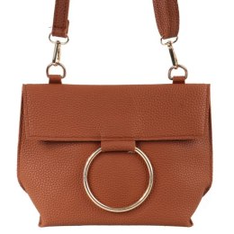 Elegancka torebka wieczorowa z złotymi detalami w kolorze brązu