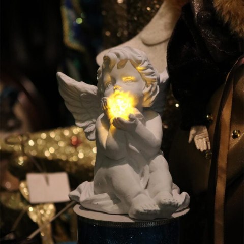 Klasyczny świetlny Anioł Stróż- Dekoracja z imitacji gipsu 12 cm