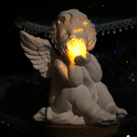 Klasyczny świetlny Anioł Stróż- Dekoracja z imitacji gipsu 12 cm