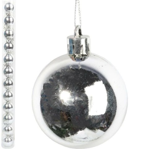 Komplet 12 bombek plastikowych w kolorze srebrnym 6 cm