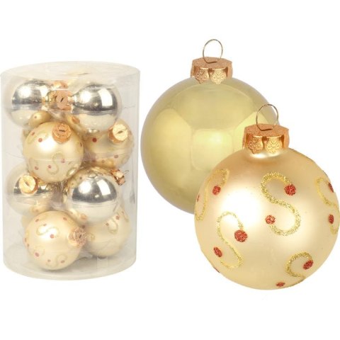 Komplet 12 bombek szklanych mix w kolorze złotym z dekorem