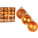 Komplet 16 Pomarańczowych Bombek Szklanych o Wielkości 6 cm - Gładkie, Brokatowe i Dekorowane