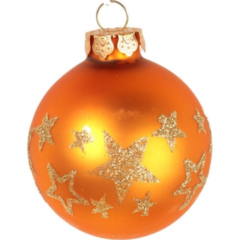 Komplet 16 Pomarańczowych Bombek Szklanych o Wielkości 6 cm - Gładkie, Brokatowe i Dekorowane