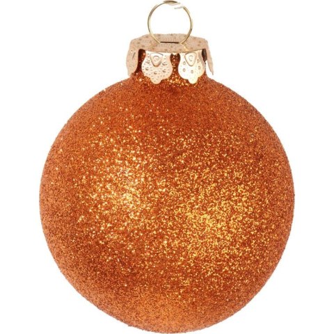 Komplet 16 Pomarańczowych Bombek Szklanych o Wielkości 6 cm - Gładkie, Brokatowe i Dekorowane