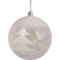 Komplet 2 Przeźroczystych Bombek z Białą Dekoracją, 10cm