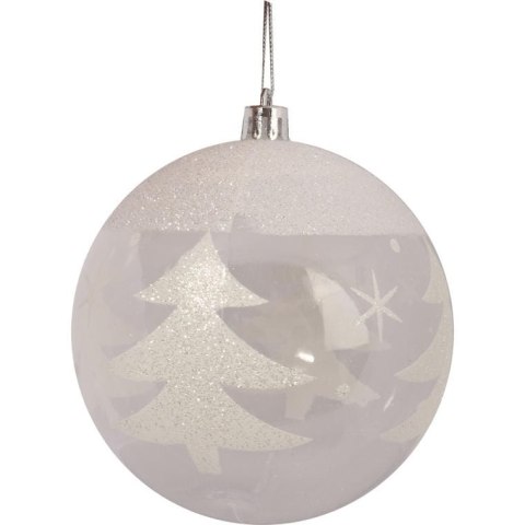 Komplet 2 Przeźroczystych Bombek z Białą Dekoracją, 10cm