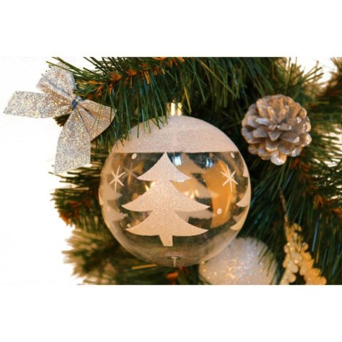 Komplet 2 Przeźroczystych Bombek z Białą Dekoracją, 10cm