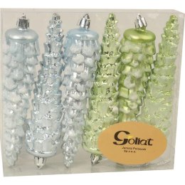 Komplet 6 bombek plastikowych w kształcie szyszek w kolorze błękitno-seledynowym