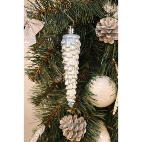 Komplet 6 bombek plastikowych w kształcie szyszek w kolorze błękitno-seledynowym